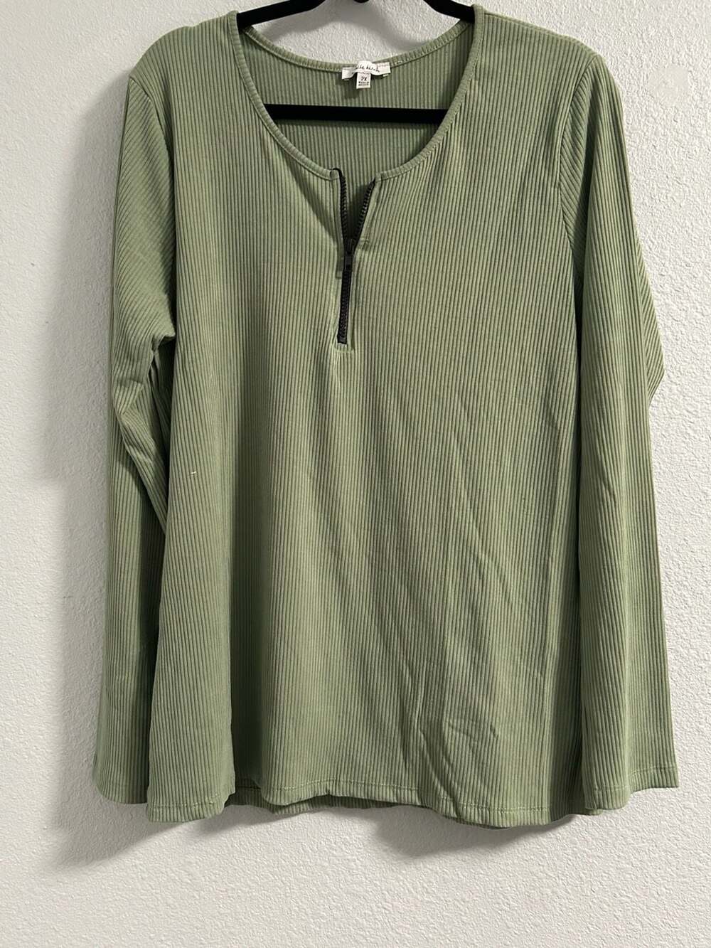 White Birch Ribbed Long Sleeve Zip Top Size 2X Green